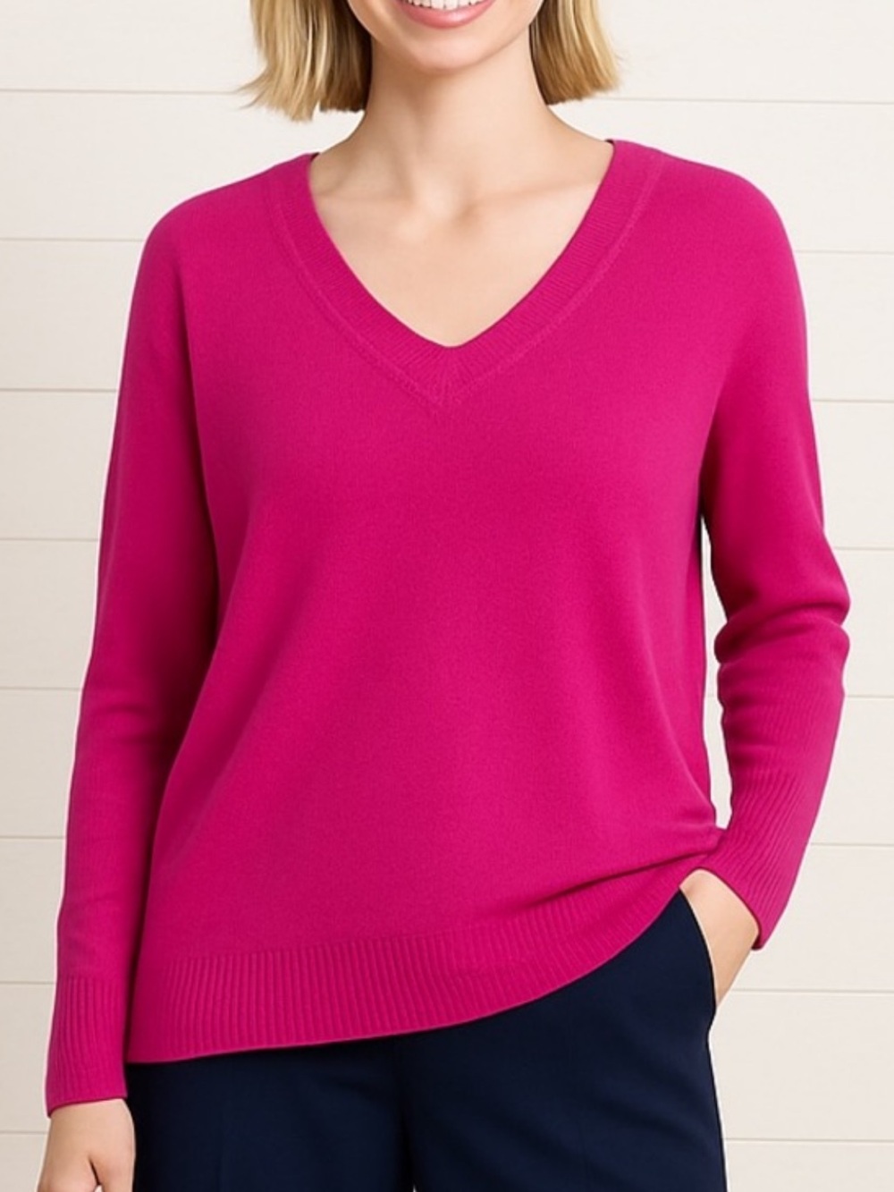 Banana Republic Merino Wool Sweater Lightweight Knit Fuchsia Pink Classic Size L